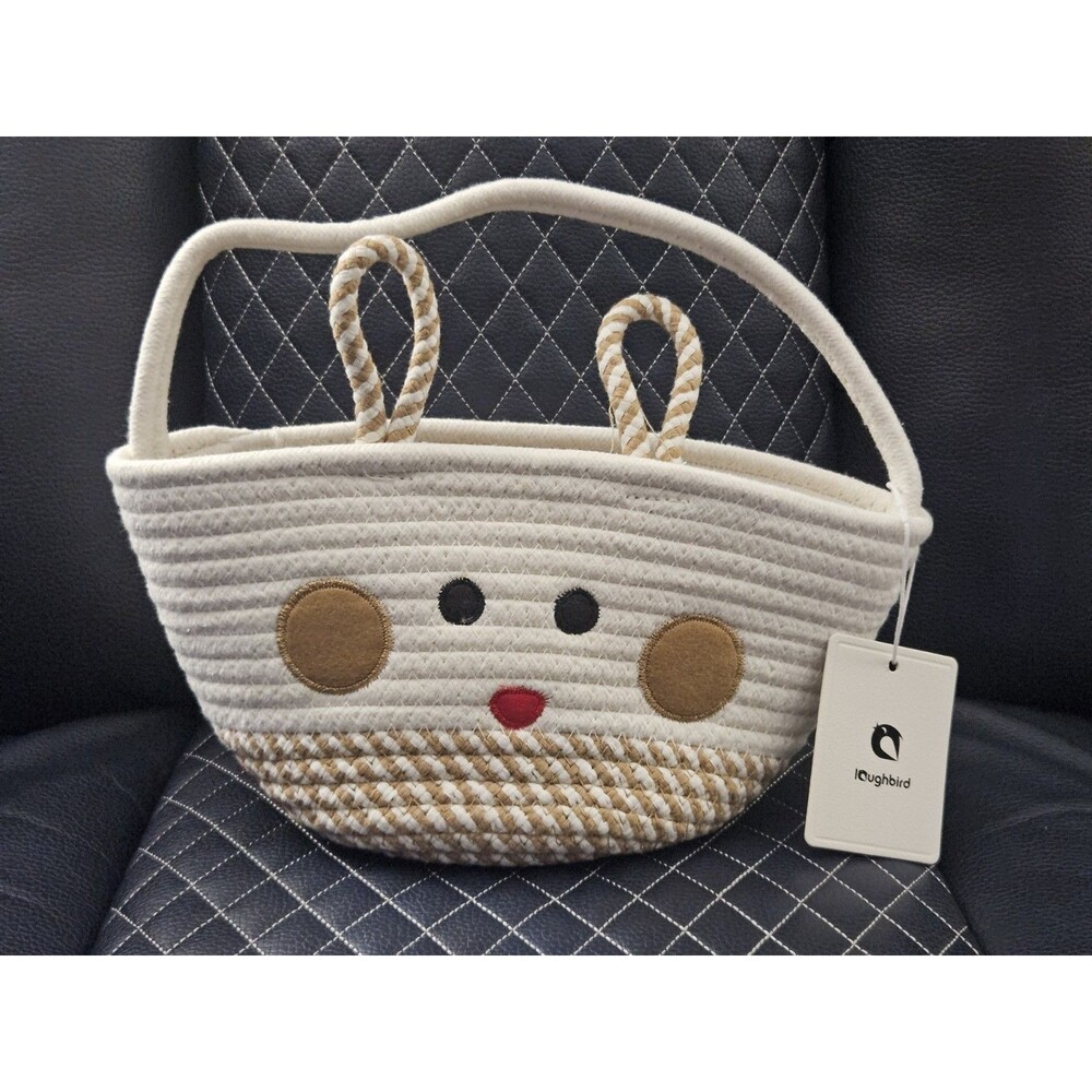 Small Woven Baskets for Organizing Rope Storage Basket with Cute Face & Handle